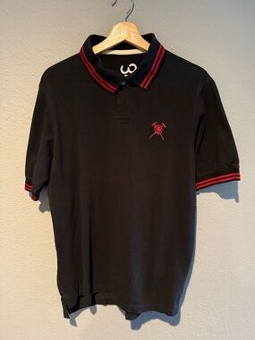 Portland Timbers Black Polo Shirt with Red Trim, Embroidered Logo (Rose & Axes)